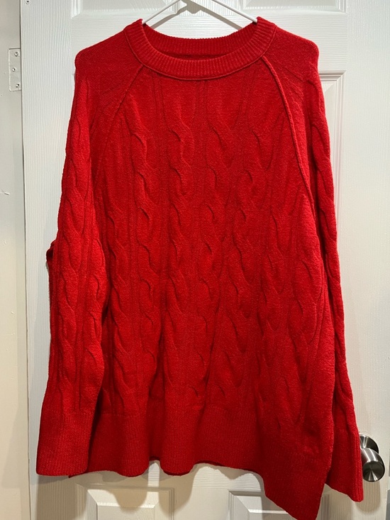 aerie Sweaters - aerie Red Cable-Knit Crewneck Sweater